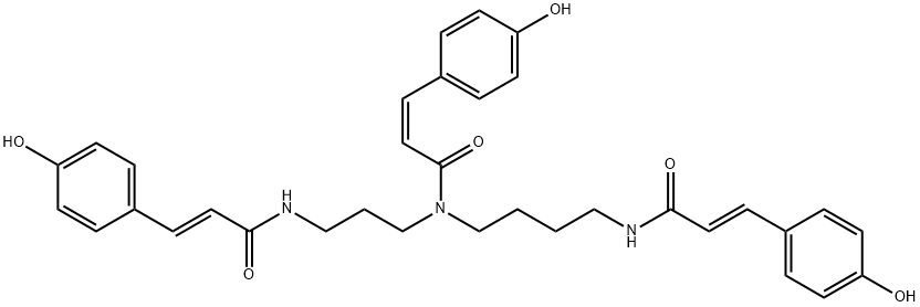 2-Propenamide, 3-(4-hydroxyphenyl)-N-[4-[[(2E)-3-(4-hydroxyphenyl)-1-oxo-2-propen-1-yl]amino]butyl]-N-[3-[[(2E)-3-(4-hydroxyphenyl)-1-oxo-2-propen-1-yl]amino]propyl]-, (2Z)- 结构式