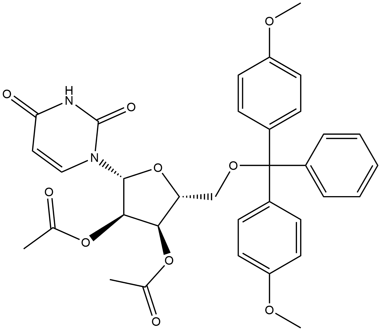 Uridine, 5'-O-[bis(4-methoxyphenyl)phenylmethyl]-, 2',3'-diacetate 结构式
