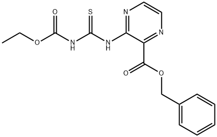 2-Pyrazinecarboxylic acid, 3-[[[(ethoxycarbonyl)amino]thioxomethyl]amino]-, phenylmethyl ester 结构式