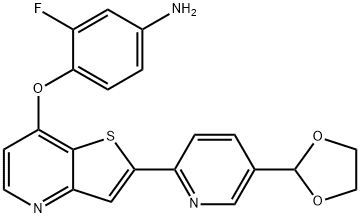 4-((2-(5-(1,3-dioxolan-2-yl)pyridin-2-yl)thieno[3,2-b]pyridin-7-yl)oxy)-3-fluoroaniline 结构式