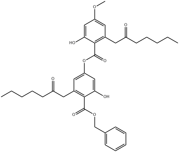 Benzoic acid, 2-hydroxy-4-[[2-hydroxy-4-methoxy-6-(2-oxoheptyl)benzoyl]oxy]-6-(2-oxoheptyl)-, phenylmethyl ester 结构式