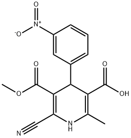 3,5-Pyridinedicarboxylic acid, 2-cyano-1,4-dihydro-6-methyl-4-(3-nitrophenyl)-, 3-methyl ester 结构式