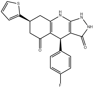 1H-Pyrazolo[3,4-b]quinoline-3,5(2H,6H)-dione, 4-(4-fluorophenyl)-4,7,8,9-tetrahydro-7-(2-thienyl)-, (4S,7S)- 结构式