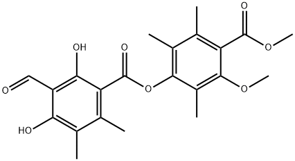 Benzoic acid, 3-formyl-2,4-dihydroxy-5,6-dimethyl-, 3-methoxy-4-(methoxycarbonyl)-2,5,6-trimethylphenyl ester 结构式