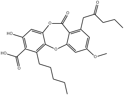 11H-Dibenzo[b,e][1,4]dioxepin-7-carboxylic acid, 8-hydroxy-3-methoxy-11-oxo-1-(2-oxopentyl)-6-pentyl- 结构式