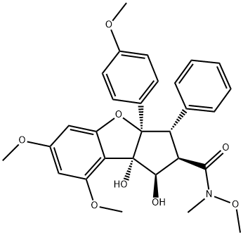 1H-Cyclopenta[b]benzofuran-2-carboxamide, 2,3,3a,8b-tetrahydro-1,8b-dihydroxy-N,6,8-trimethoxy-3a-(4-methoxyphenyl)-N-methyl-3-phenyl-, (1R,2R,3S,3aR,8bS)- 结构式