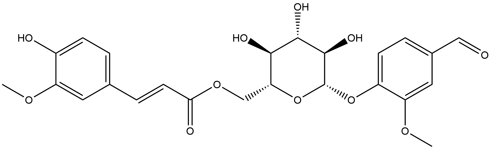 4-[[6-O-[(2E)-3-(4-Hydroxy-3-methoxyphenyl)-1-oxo-2-propen-1-yl]-β-D-glucopyranosyl]oxy]-3-methoxy-benzaldehyde 结构式