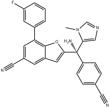 2-[(S)-Amino(4-cyanophenyl)(1-methyl-1H-imidazol-5-yl)methyl]-7-(3-fluorophenyl)-5-benzofurancarbonitrile 结构式