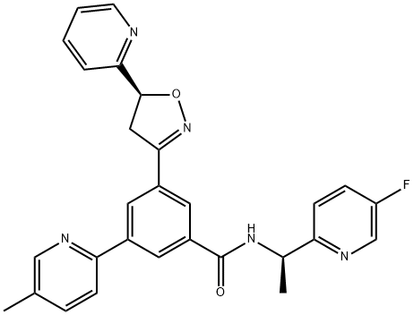 Benzamide, 3-[(5S)-4,5-dihydro-5-(2-pyridinyl)-3-isoxazolyl]-N-[(1R)-1-(5-fluoro-2-pyridinyl)ethyl]-5-(5-methyl-2-pyridinyl)- 结构式