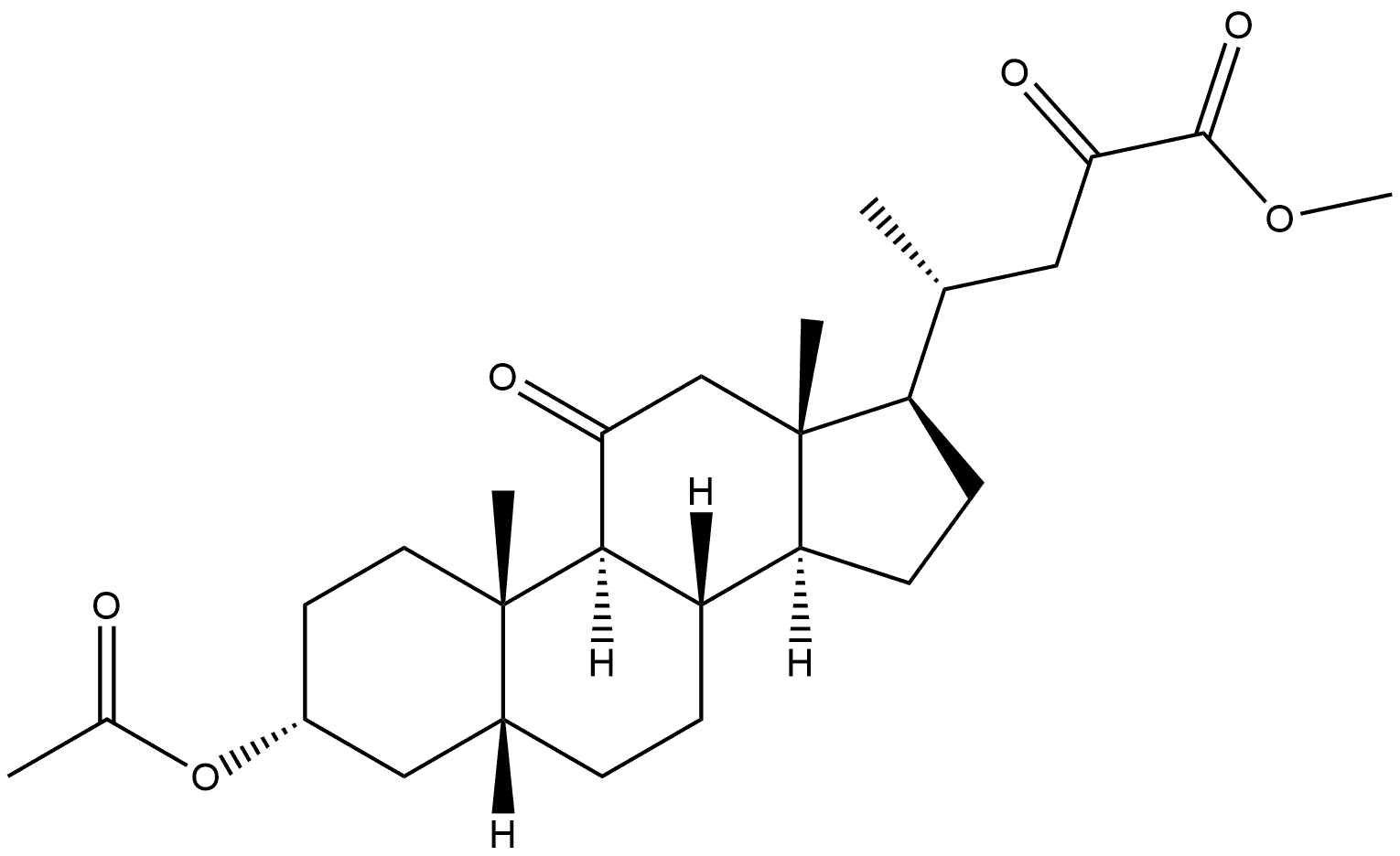 Cholan-24-oic acid, 3-(acetyloxy)-11,23-dioxo-, methyl ester, (3α,5β)- 结构式