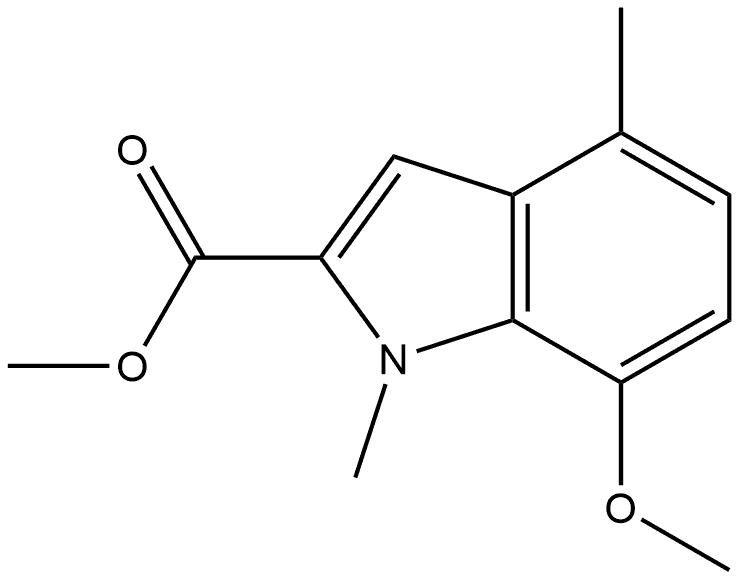 7-甲氧基-1,4-二甲基吲哚-2-甲酸甲酯 结构式