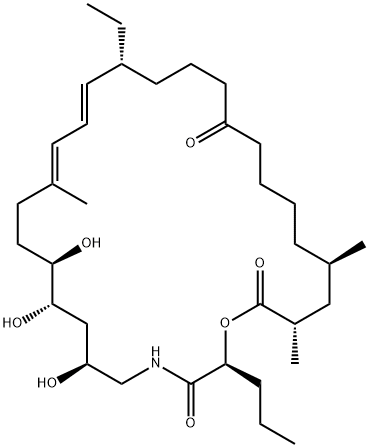 1-Oxa-4-azacyclooctacosa-12,14-diene-3,20,28-trione, 16-ethyl-6,8,9-trihydroxy-12,25,27-trimethyl-2-propyl-, (2S,6S,8S,9R,12E,14E,16R,25R,27S)- (9CI) 结构式