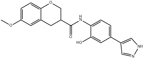 2H-1-Benzopyran-3-carboxamide, 3,4-dihydro-N-[2-hydroxy-4-(1H-pyrazol-4-yl)phenyl]-6-methoxy- 结构式