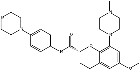 2H-1-Benzopyran-2-carboxamide, 3,4-dihydro-6-methoxy-8-(4-methyl-1-piperazinyl)-N-[4-(4-morpholinyl)phenyl]-, (2R)- 结构式