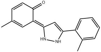 2,4-Cyclohexadien-1-one, 6-[1,2-dihydro-5-(2-methylphenyl)-3H-pyrazol-3-ylidene]-4-methyl-, (6E)- 结构式