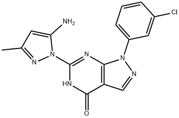 6-(5-氨基-3-甲基-1H-吡唑-1-基)-1-(3-氯苯基)-1H,4H,5H-吡唑并[3,4-D]嘧啶-4-酮 结构式