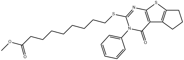 methyl 9-[(1-oxo-2-phenyl-7,8-dihydro-6H-cyclopenta[2,3]thieno[2,4-b]pyrimidin-3-yl)sulfanyl]nonanoate 结构式