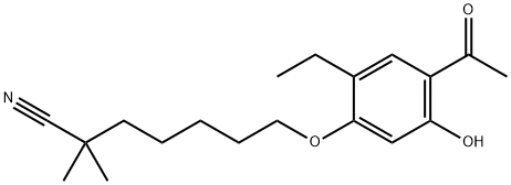 7-(4-ACETYL-2-ETHYL-5-HYDROXYPHENOXY)-2,2-DIMETHYLHEPTANENITRILE 结构式