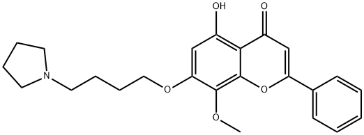 4H-1-Benzopyran-4-one, 5-hydroxy-8-methoxy-2-phenyl-7-[4-(1-pyrrolidinyl)butoxy]- 结构式