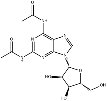 N,N''-(9-((2R,3R,4S,5R)-3,4-Dihydroxy-5-(hydroxymethyl)tetrahydrofuran-2-yl)-9H-purine-2,6-diyl)diacetamide 结构式