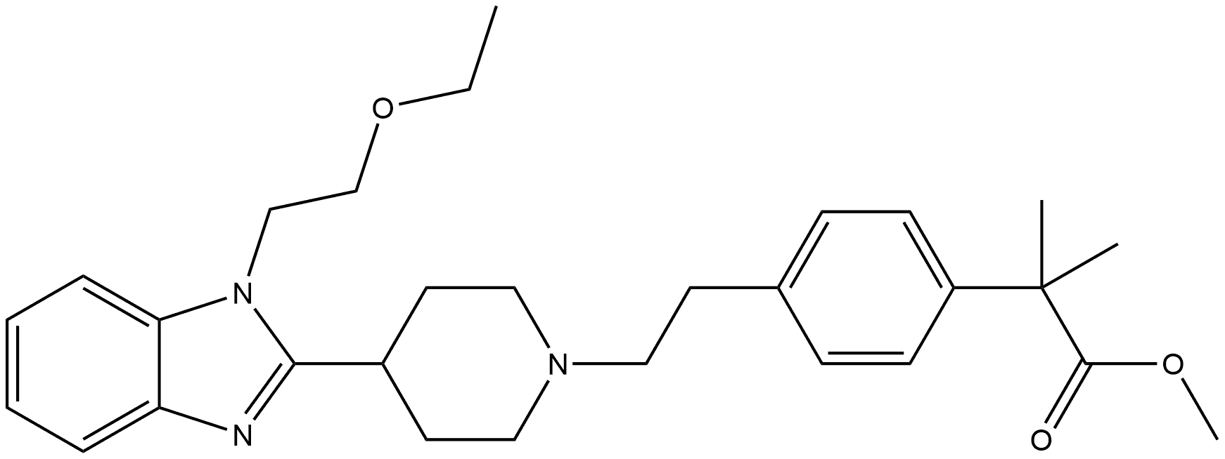 Benzeneacetic acid, 4-[2-[4-[1-(2-ethoxyethyl)-1H-benzimidazol-2-yl]-1-piperidinyl]ethyl]-α,α-dimethyl-, methyl ester 结构式