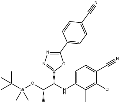 Benzonitrile, 2-chloro-4-[[(1R,2S)-1-[5-(4-cyanophenyl)-1,3,4-oxadiazol-2-yl]-2-[[(1,1-dimethylethyl)dimethylsilyl]oxy]propyl]amino]-3-methyl- 结构式