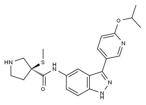 3-Pyrrolidinecarboxamide, N-[3-[6-(1-methylethoxy)-3-pyridinyl]-1H-indazol-5-yl]-3-(methylthio)-, (3S)- 结构式