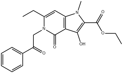 1H-Pyrrolo[3,2-c]pyridine-2-carboxylic acid, 6-ethyl-4,5-dihydro-3-hydroxy-1-methyl-4-oxo-5-(2-oxo-2-phenylethyl)-, ethyl ester 结构式