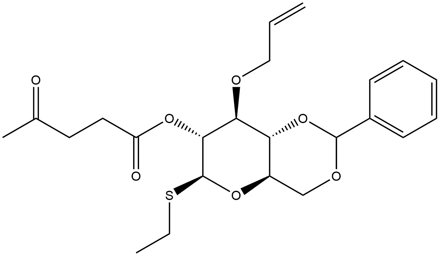 3-O-烯丙基-4,6-O-亚苄基-2-O-乙酰丙酰基-1-硫代-Β-D-吡喃葡萄糖苷 结构式