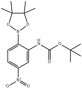 Carbamic acid, N-[5-nitro-2-(4,4,5,5-tetramethyl-1,3,2-dioxaborolan-2-yl)phenyl]-, 1,1-dimethylethyl ester 结构式