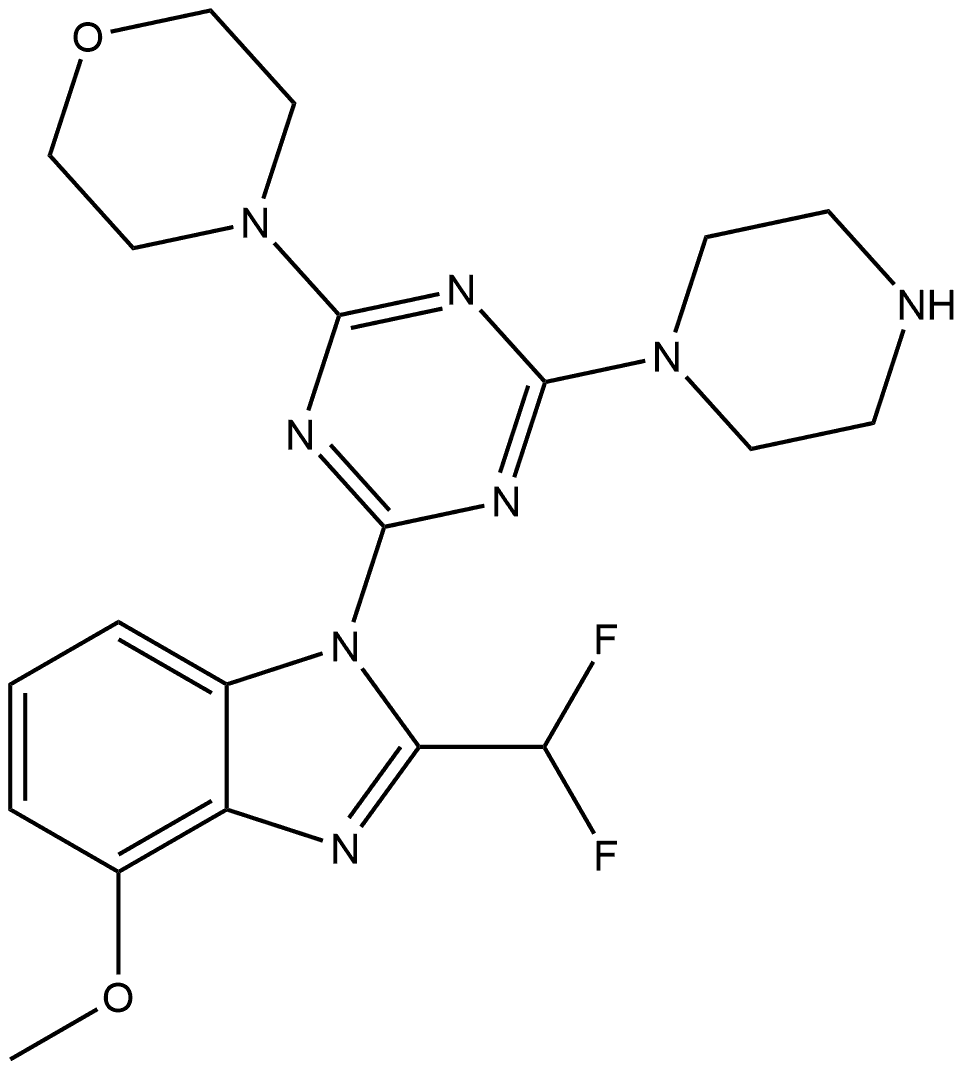 1H-Benzimidazole, 2-(difluoromethyl)-4-methoxy-1-[4-(4-morpholinyl)-6-(1-piperazinyl)-1,3,5-triazin-2-yl]- 结构式