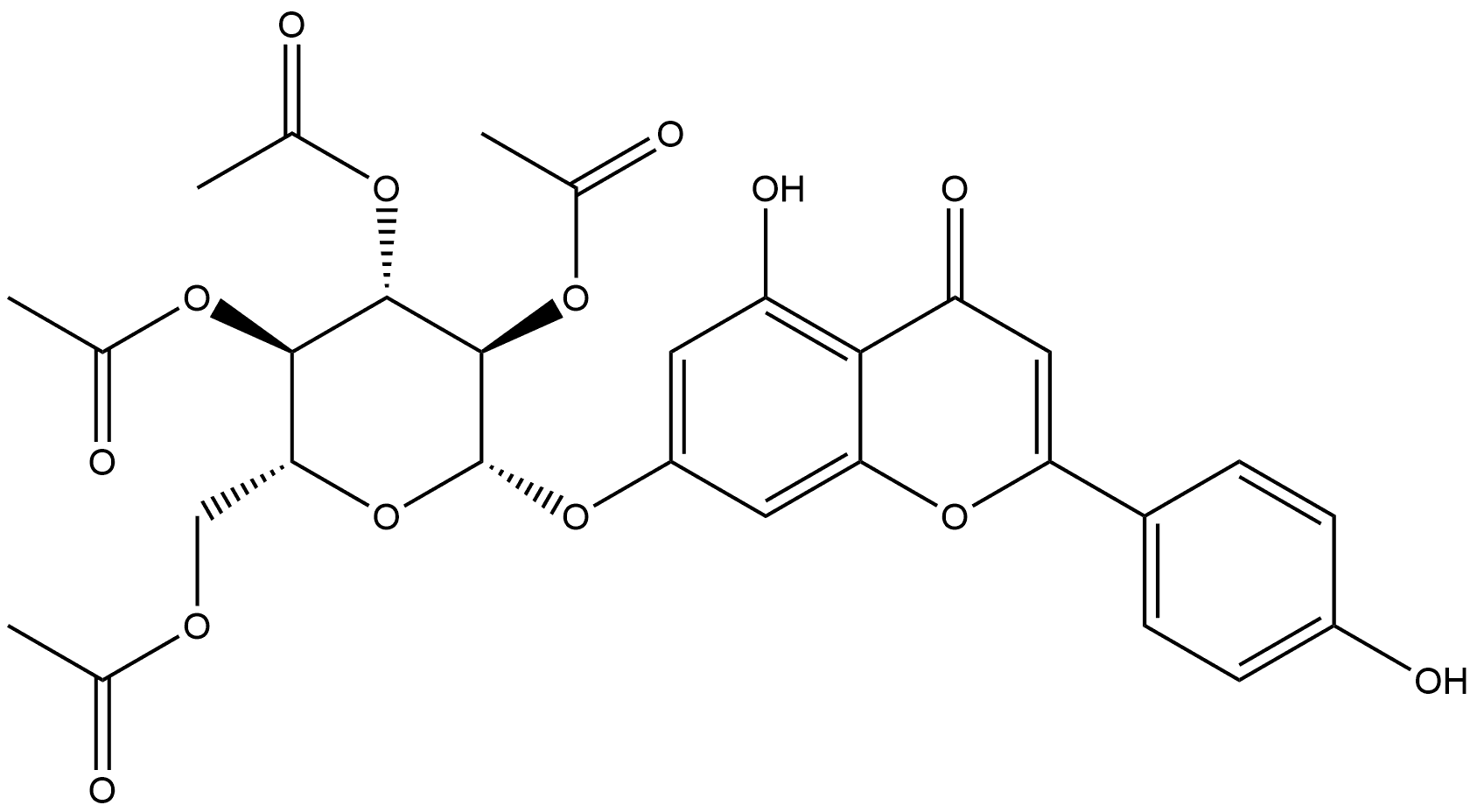 4H-1-Benzopyran-4-one, 5-hydroxy-2-(4-hydroxyphenyl)-7-[(2,3,4,6-tetra-O-acetyl-β-D-glucopyranosyl)oxy]- 结构式