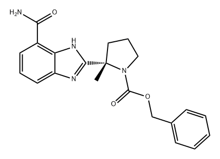 1-Pyrrolidinecarboxylic acid, 2-[7-(aminocarbonyl)-1H-benzimidazol-2-yl]-2-methyl-, phenylmethyl ester, (2S)- 结构式