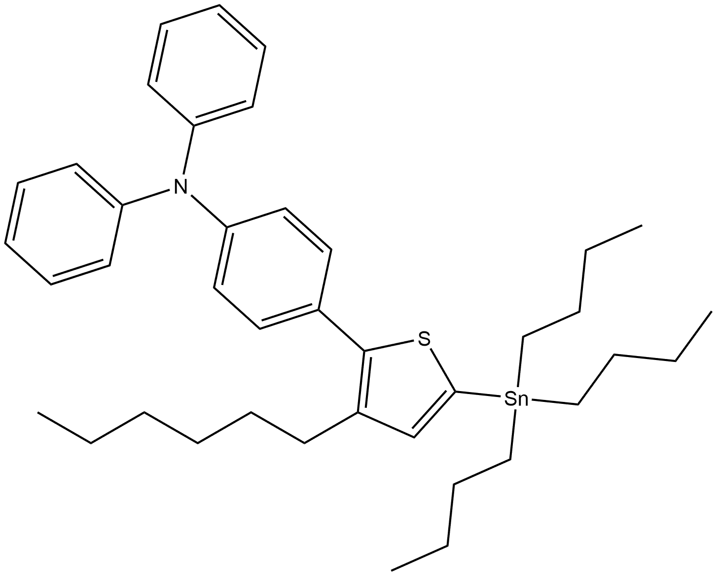 4-(3-己基-5-(三丁基锡基)噻吩-2-基)-N,N-二苯基苯胺 结构式