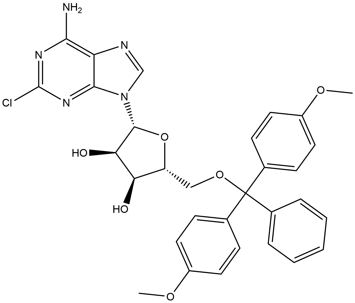 Adenosine, 5'-O-[bis(4-methoxyphenyl)phenylmethyl]-2-chloro- (9CI) 结构式