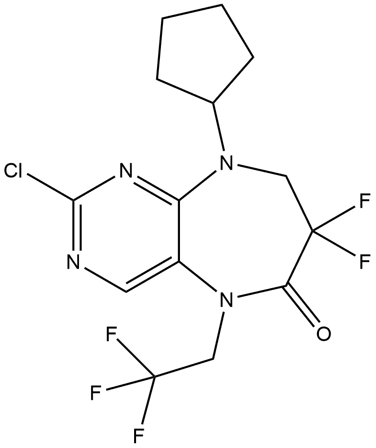 2-chloro-9-cyclopentyl-7,7-difluoro-5-(2,2,2-trifluoroethyl)-5,7,8,9-tetrahydro-6H-pyrimido[4,5-b][1,4]diazepin-6-one 结构式