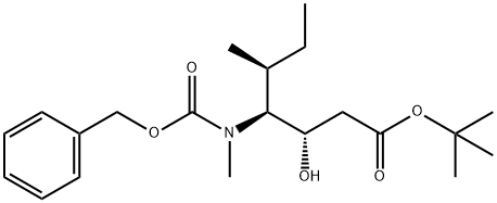 Heptanoic acid, 3-hydroxy-5-methyl-4-[methyl[(phenylmethoxy)carbonyl]amino]-, 1,1-dimethylethyl ester, [3S-(3R*,4R*,5R*)]- (9CI) 结构式