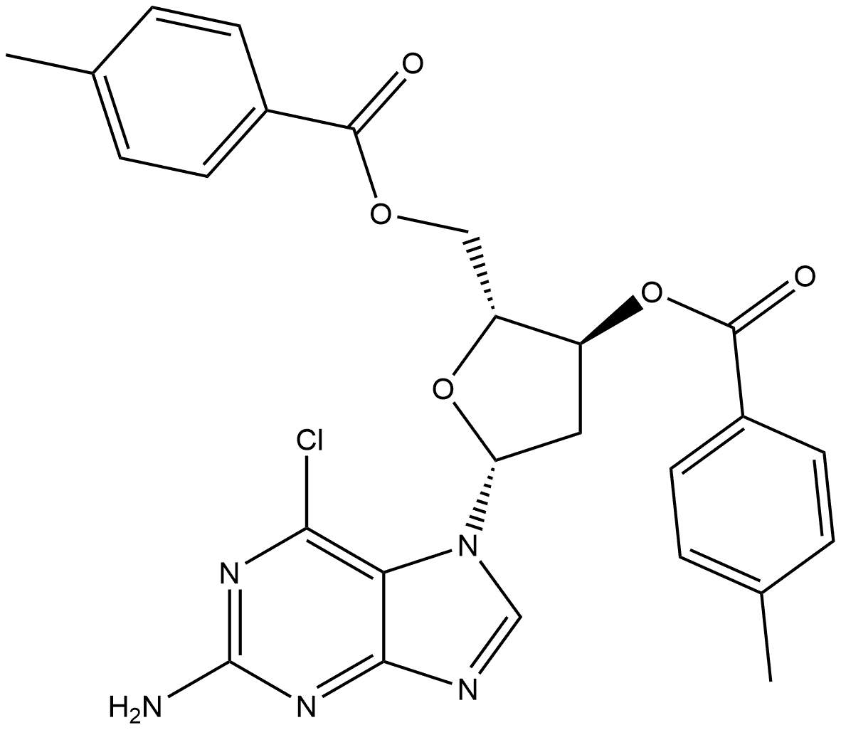 7H-Purin-2-amine, 6-chloro-7-[2-deoxy-3,5-bis-O-(4-methylbenzoyl)-β-D-erythro-pentofuranosyl]- 结构式