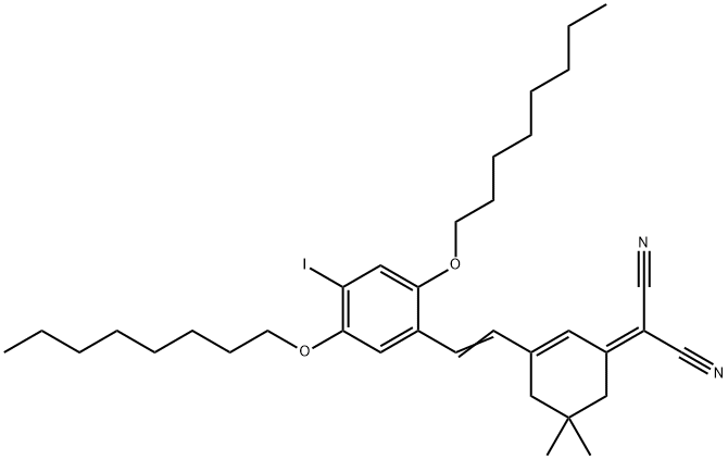 Propanedinitrile, 2-[3-[2-[4-iodo-2,5-bis(octyloxy)phenyl]ethenyl]-5,5-dimethyl-2-cyclohexen-1-ylidene]- 结构式