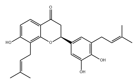 4H-1-Benzopyran-4-one, 2-[3,4-dihydroxy-5-(3-methyl-2-buten-1-yl)phenyl]-2,3-dihydro-7-hydroxy-8-(3-methyl-2-buten-1-yl)-, (2S)- 结构式