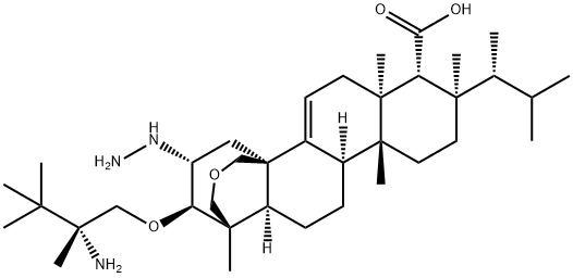 4H-1,4a-Propano-2H-phenanthro[1,2-c]pyran-7-carboxylic acid, 15-[(2R)-2-amino-2,3,3-trimethylbutoxy]-8-[(1R)-1,2-dimethylpropyl]-14-hydrazinyl-1,6,6a,7,8,9,10,10a,10b,11,12,12a-dodecahydro-1,6a,8,10a-tetramethyl-, (1S,4aR,6aS,7R,8R,10aR,10bR,12aR,14R,15R)- 结构式