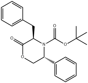 4-Morpholinecarboxylic acid, 2-oxo-5-phenyl-3-(phenylmethyl)-, 1,1-dimethylethyl ester, (3R,5R)- 结构式