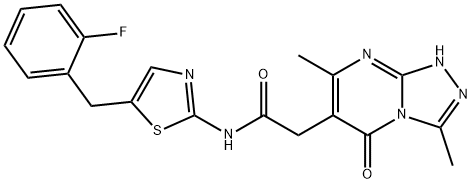 1,2,4-Triazolo[4,3-a]pyrimidine-6-acetamide, N-[5-[(2-fluorophenyl)methyl]-2-thiazolyl]-1,5-dihydro-3,7-dimethyl-5-oxo- 结构式