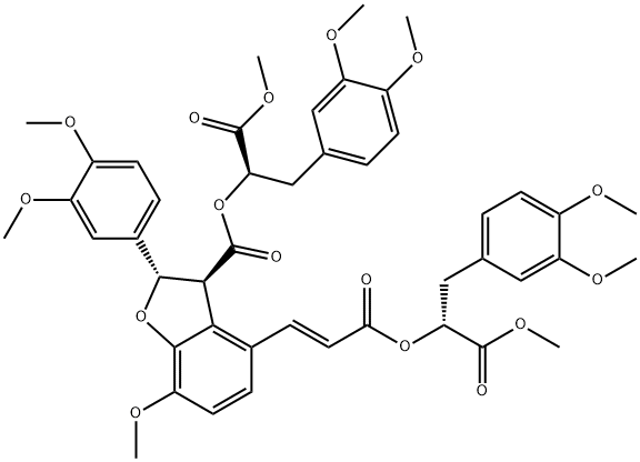 3-Benzofurancarboxylic acid, 2-(3,4-dimethoxyphenyl)-4-[(1E)-3-[(1R)-1-[(3,4-dimethoxyphenyl)methyl]-2-methoxy-2-oxoethoxy]-3-oxo-1-propen-1-yl]-2,3-dihydro-7-methoxy-, (1R)-1-[(3,4-dimethoxyphenyl)methyl]-2-methoxy-2-oxoethyl ester, (2S,3S)- 结构式