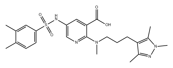 3-Pyridinecarboxylic acid, 5-[[(3,4-dimethylphenyl)sulfonyl]amino]-2-[methyl[3-(1,3,5-trimethyl-1H-pyrazol-4-yl)propyl]amino]- 结构式