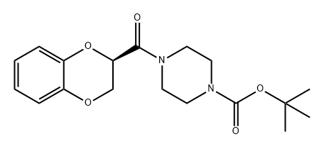 1-Piperazinecarboxylic acid, 4-[[(2R)-2,3-dihydro-1,4-benzodioxin-2-yl]carbonyl]-, 1,1-dimethylethyl ester 结构式