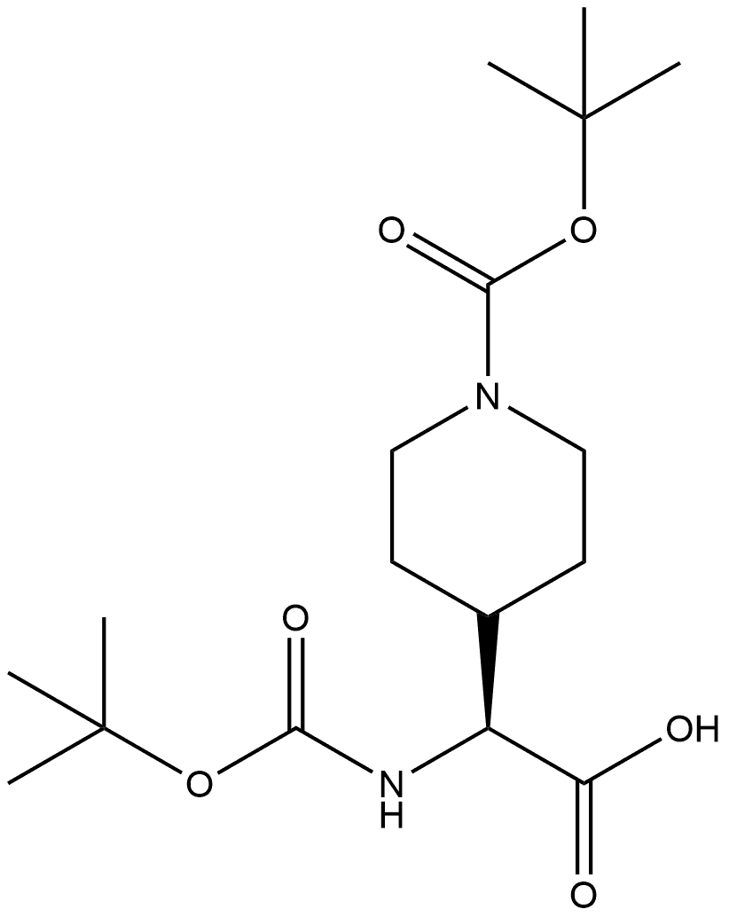 (S)-2-((叔丁氧基羰基)氨基)-2-(1-(叔丁氧基羰基)哌啶-4-基)乙酸 结构式