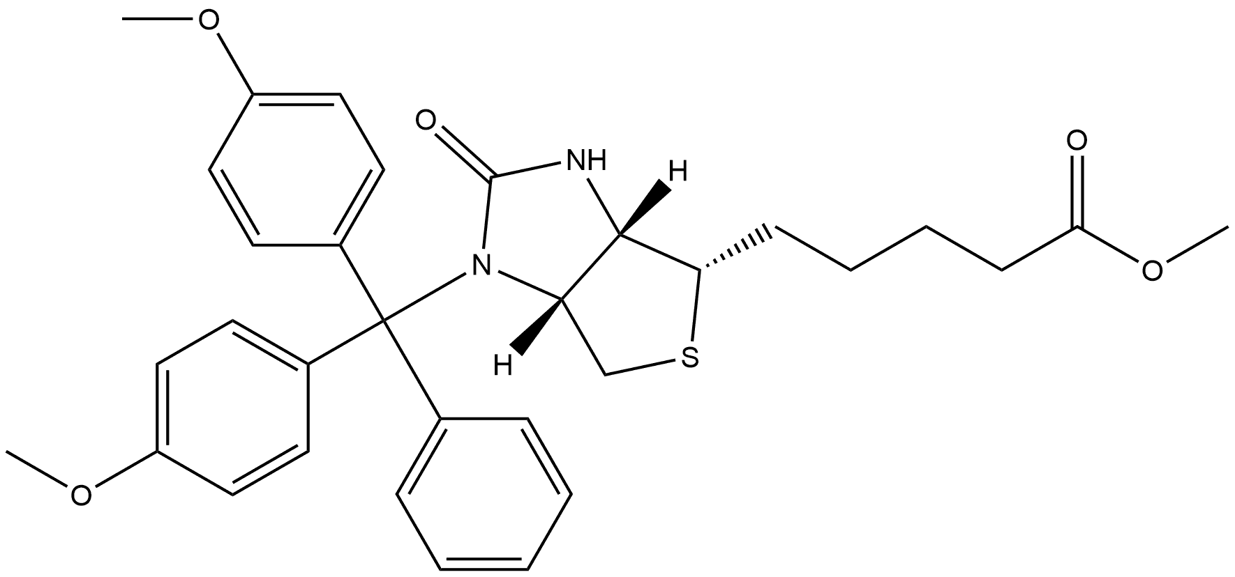 1H-Thieno[3,4-d]imidazole-4-pentanoic acid, 1-[bis(4-methoxyphenyl)phenylmethyl]hexahydro-2-oxo-, methyl ester, (3aS,4S,6aR)- 结构式