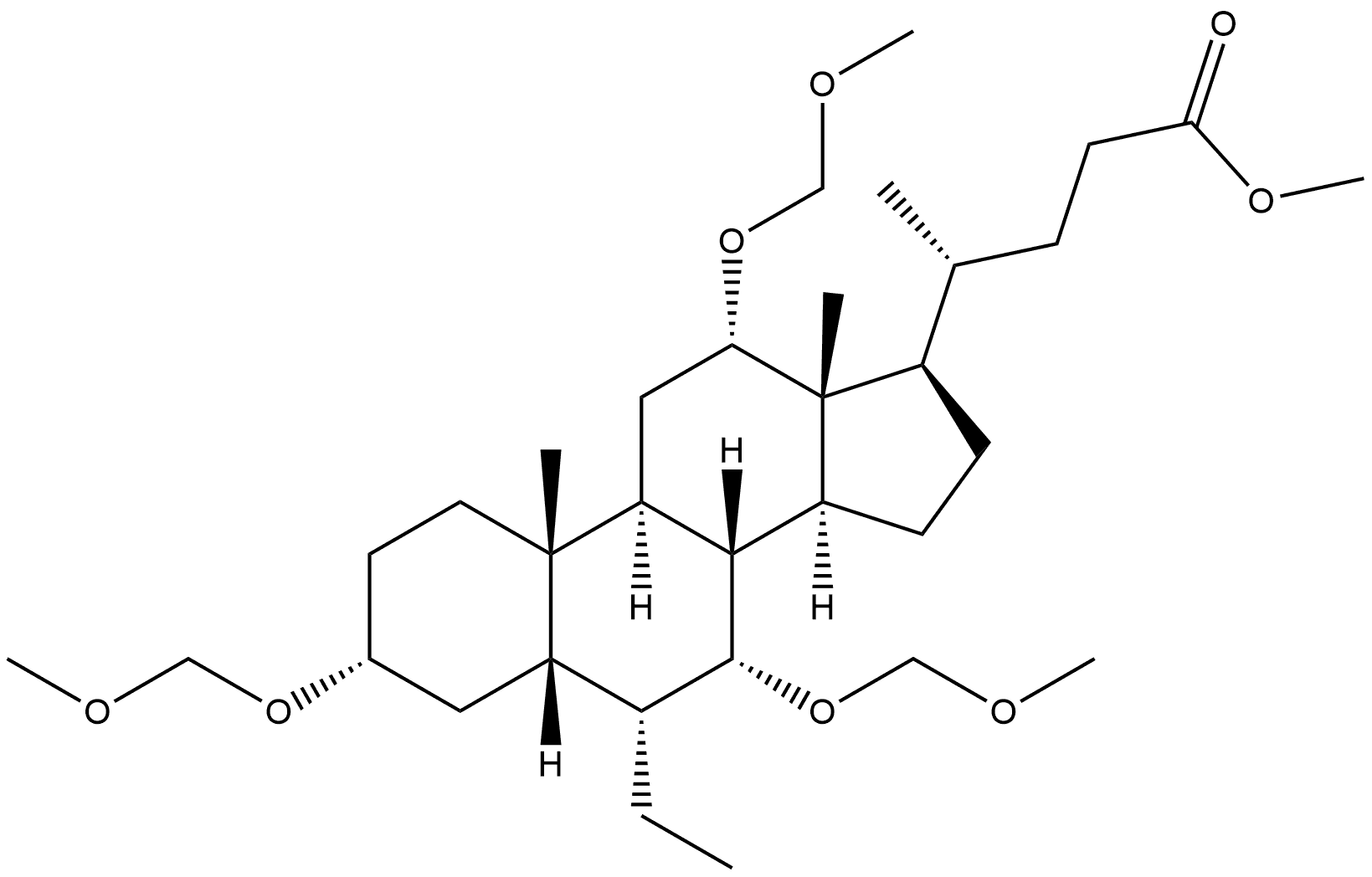 Cholan-24-oic acid, 6-ethyl-3,7,12-tris(methoxymethoxy)-, methyl ester, (3α,5β,6α,7α,12α)- 结构式