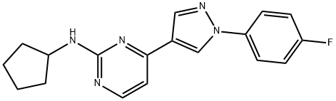 N-Cyclopentyl-4-(1-(4-fluorophenyl)-1H-pyrazol-4-yl)pyrimidin-2-amine 结构式